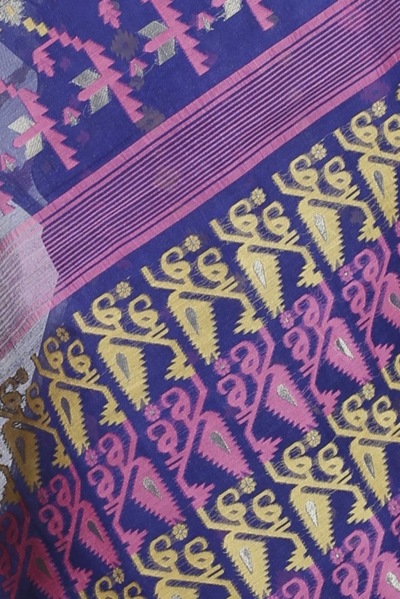 Blue Blended Cotton Jaya Jamdani Saree (1104)